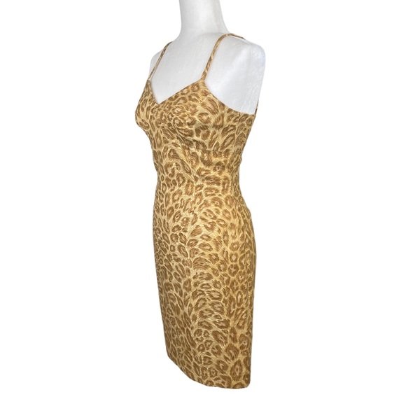 Leopard Animal Print Sleeveless Spaghetti Strap 90s Cotton Linen Dress - Picture 8 of 14